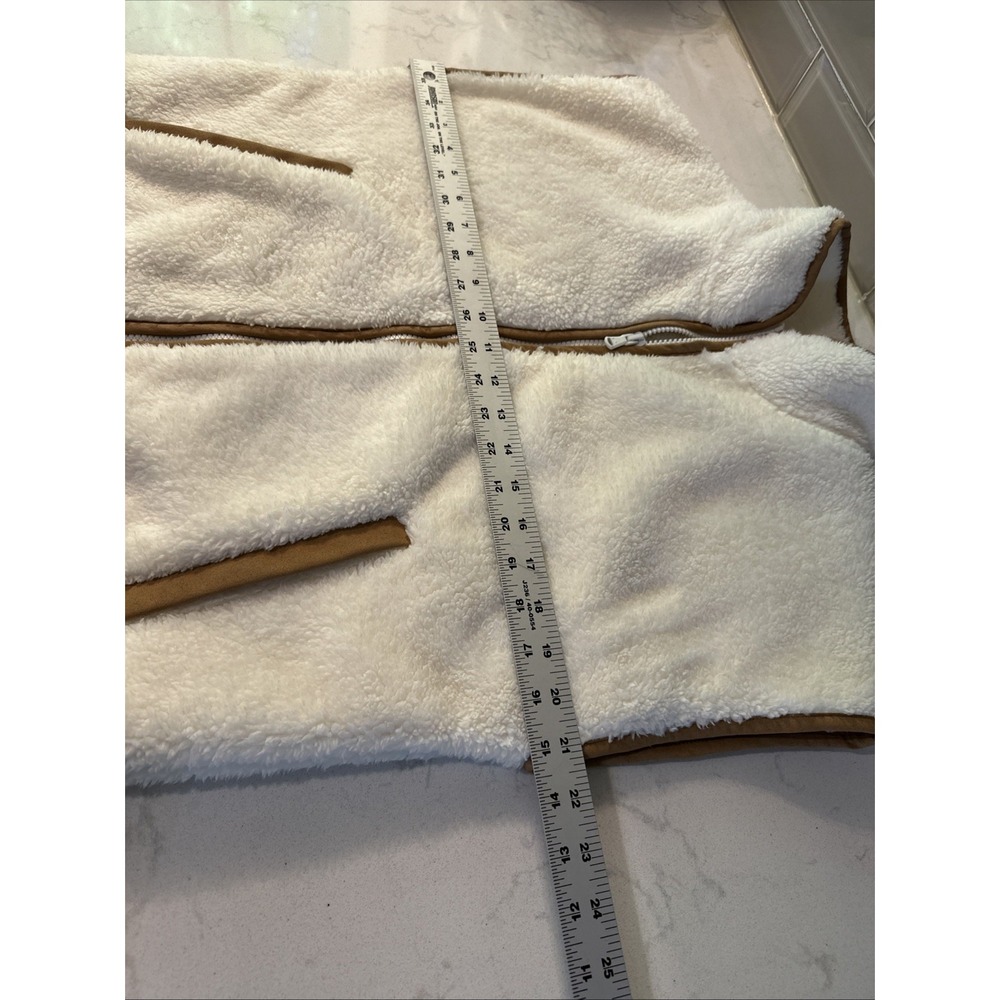 Vineyard Vines Full Zip Cream Plush Vest Brown Trim Wool Ribbed Pockets Sz Small - Picture 11 of 13